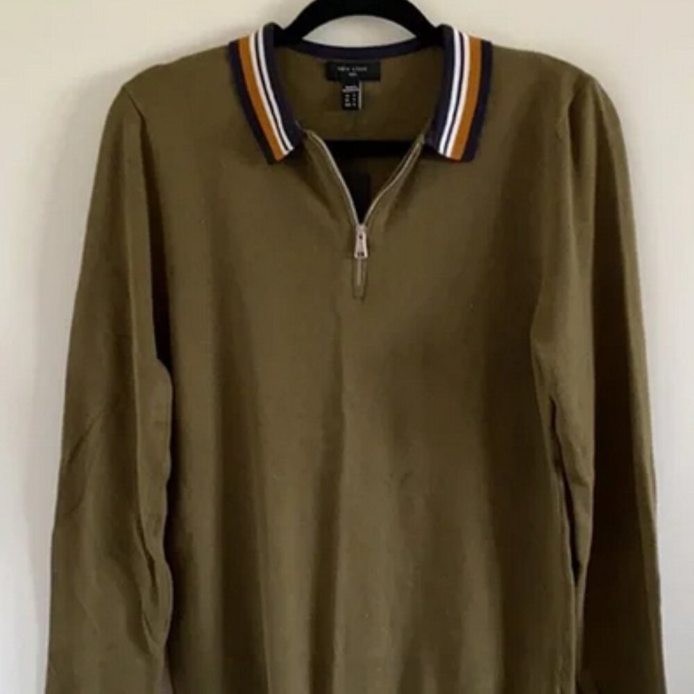 ASOS New Look Men's Quarter Zip Polo - Long Sleeve - Small NWT